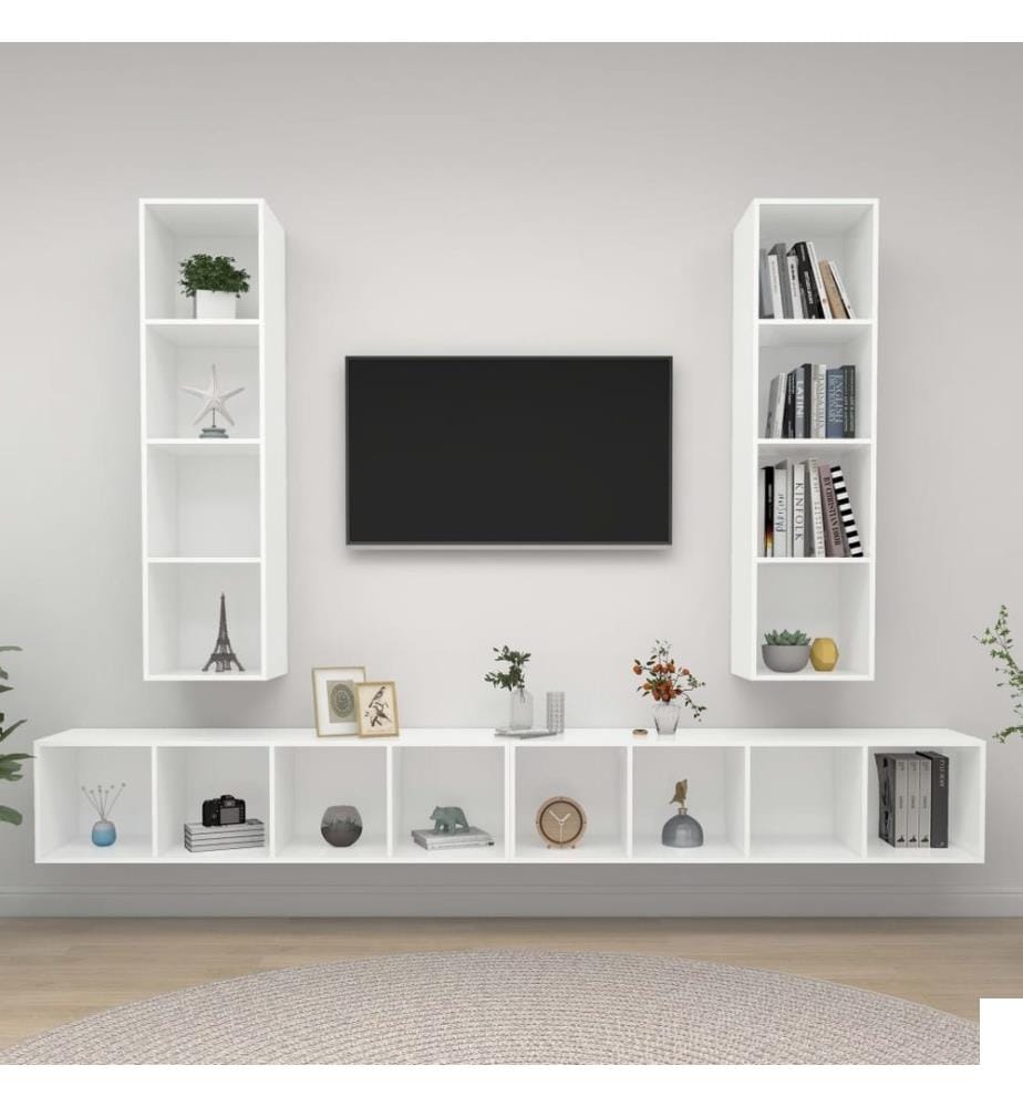 Meubles TV muraux 4 pcs Blanc Bois d'ingénierie