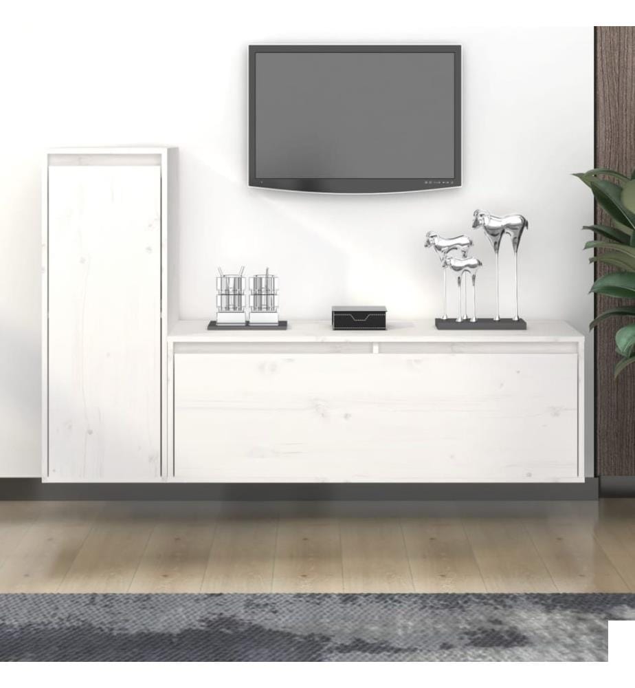 Meubles TV 2 pcs Blanc Bois massif de pin