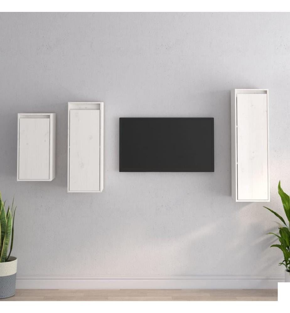 Meubles TV 3 pcs Blanc Bois massif de pin