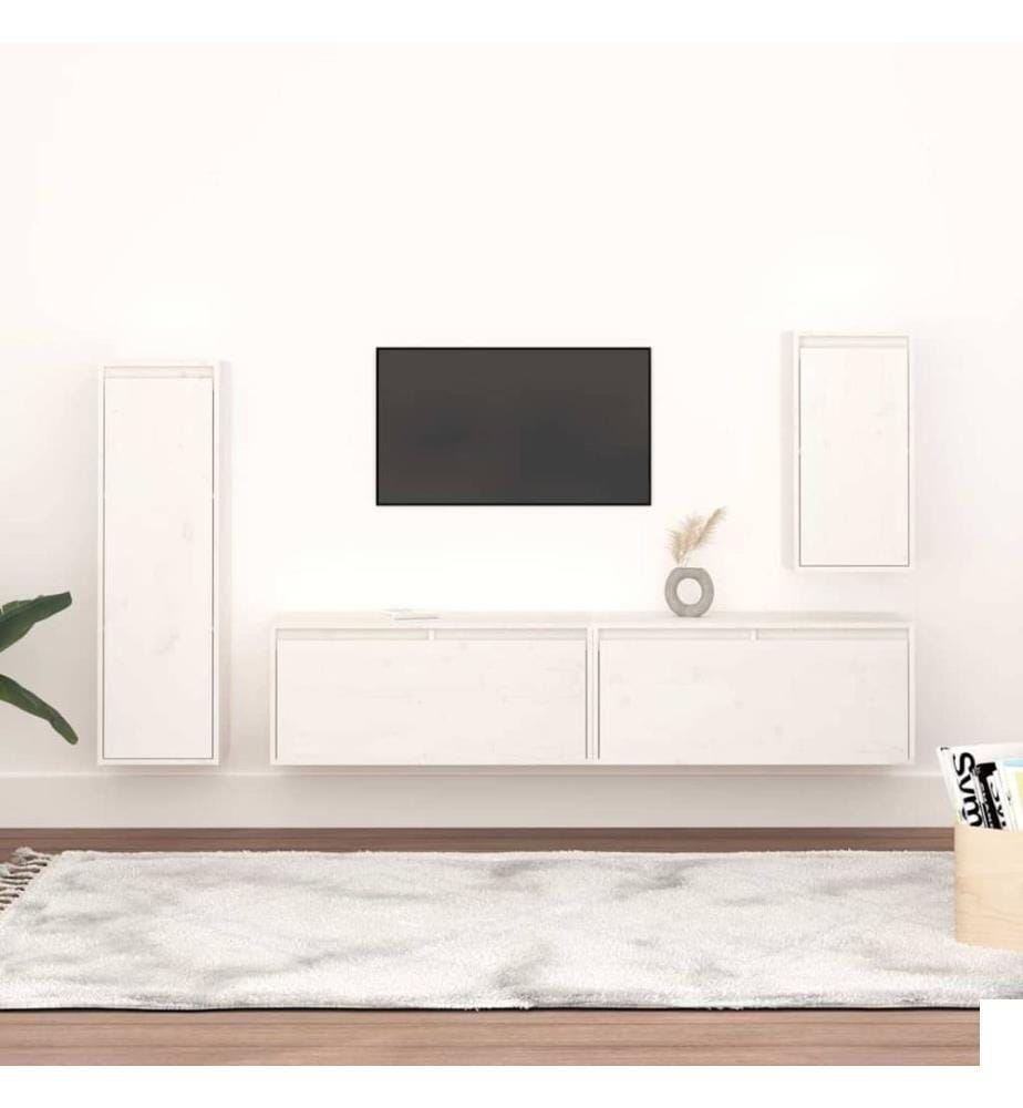 Meubles TV 4 pcs Blanc Bois massif de pin