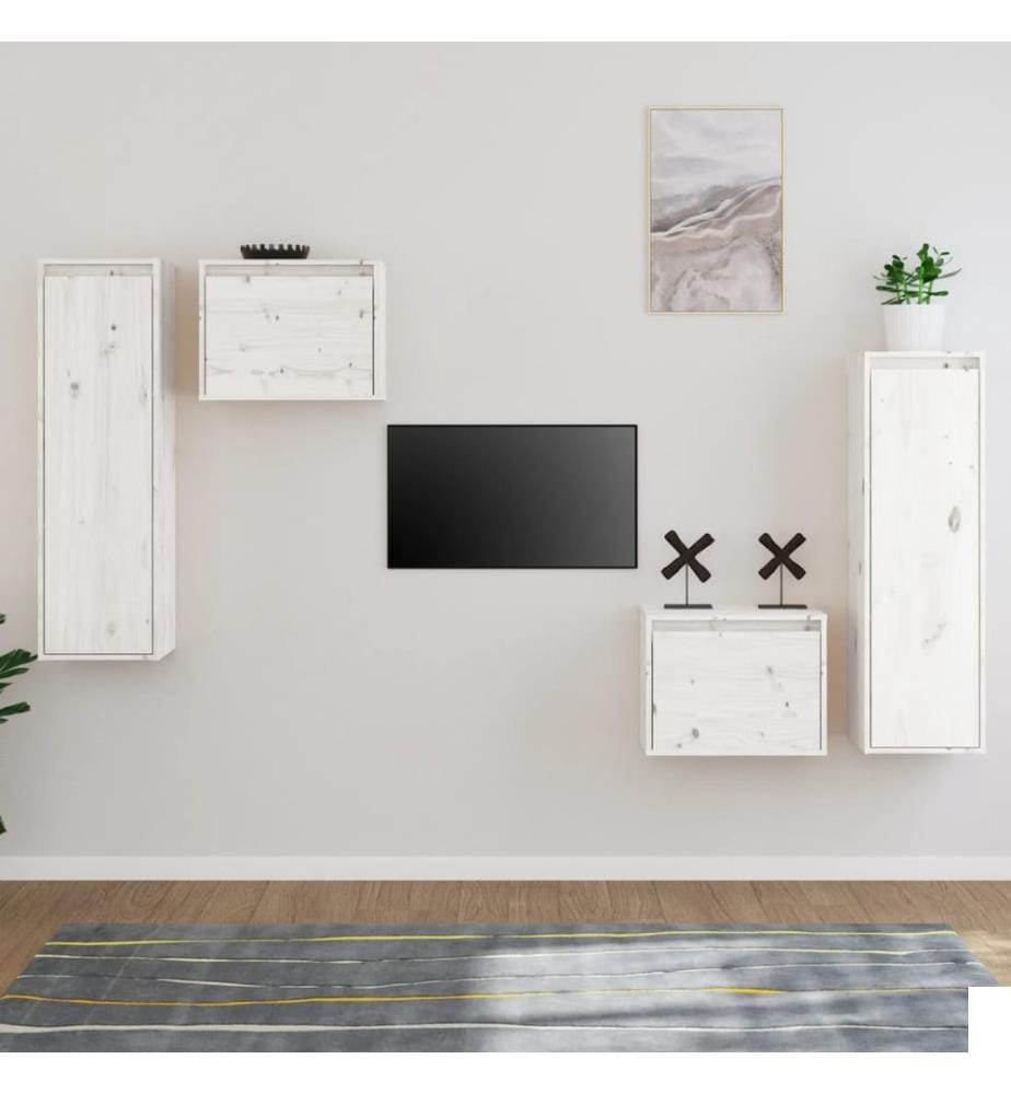 Meubles TV 4 pcs Blanc Bois massif de pin