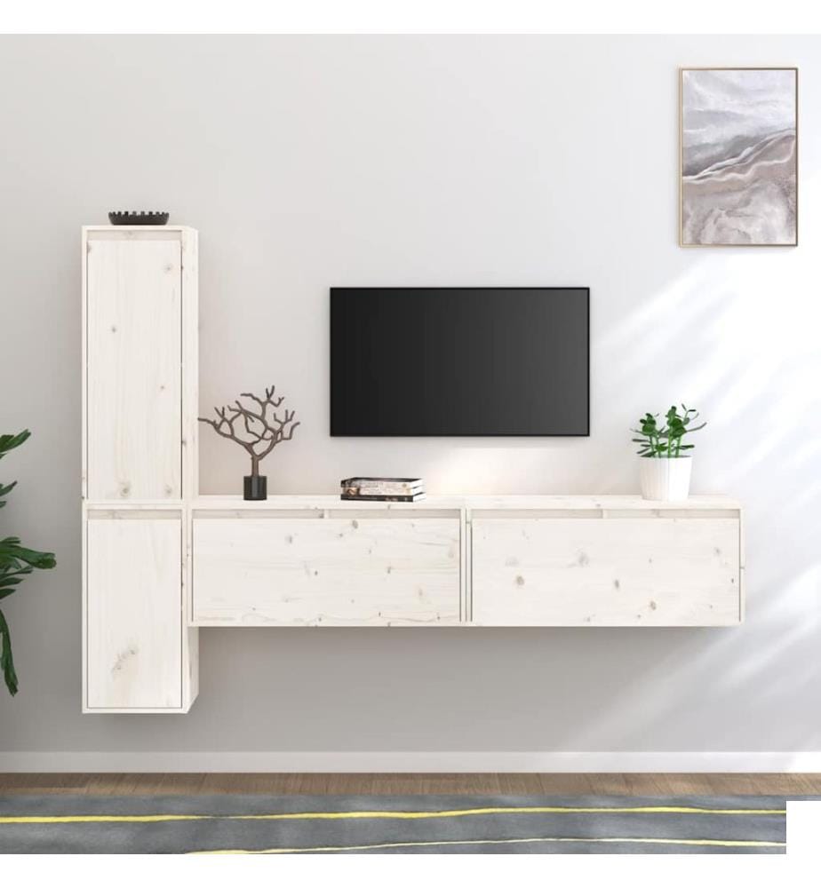 Meubles TV 4 pcs Blanc Bois massif de pin