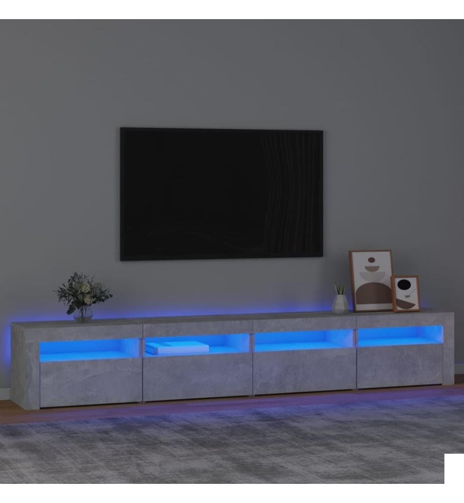 Meuble TV avec lumières LED Gris béton 240x35x40 cm