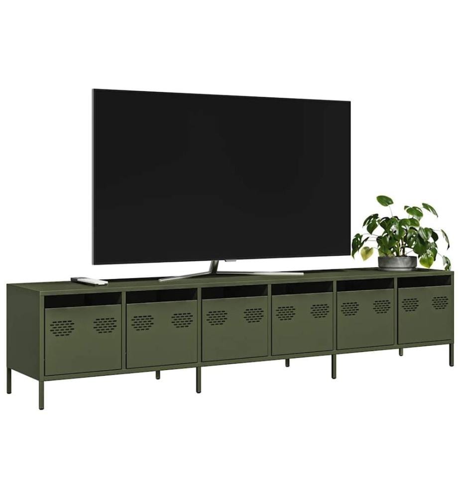 Meuble TV vert olive 202x39x43,5 cm acier laminé à froid