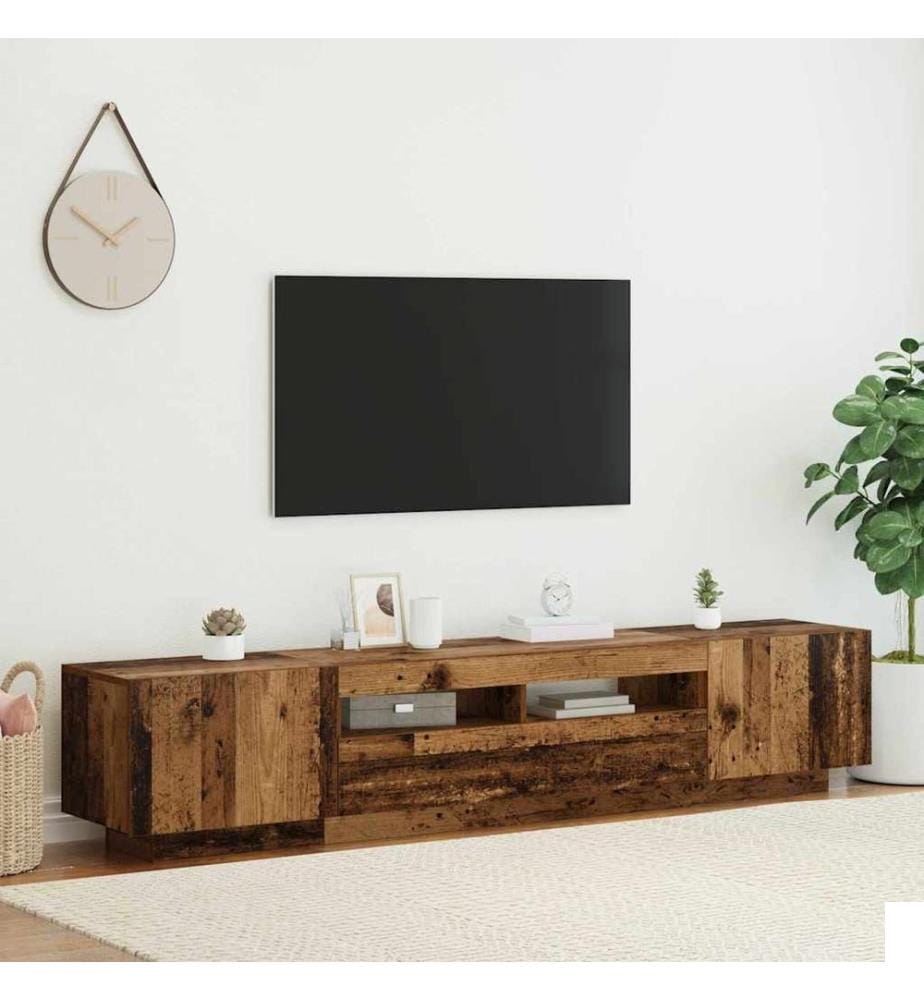 Meuble TV avec lumières LED vieux bois bois d'ingénierie