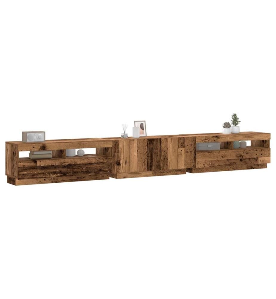 Meuble TV avec lumières LED vieux bois bois d'ingénierie