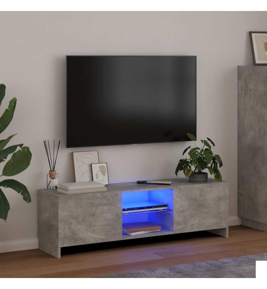 Meuble TV avec lumières LED gris béton 120x30x36 cm