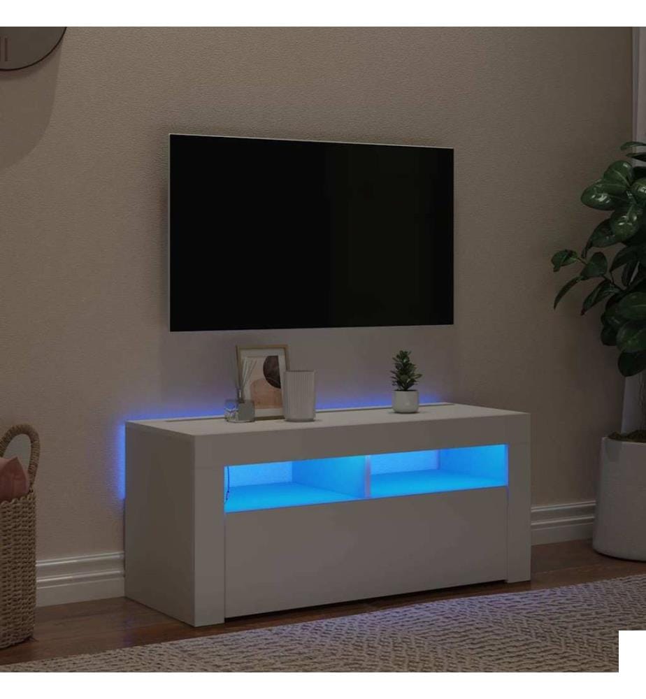 Meuble TV avec lumières LED blanc 90x35x40 cm