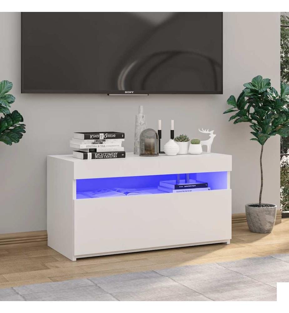 Meuble TV avec lumières LED Blanc 75x35x40 cm