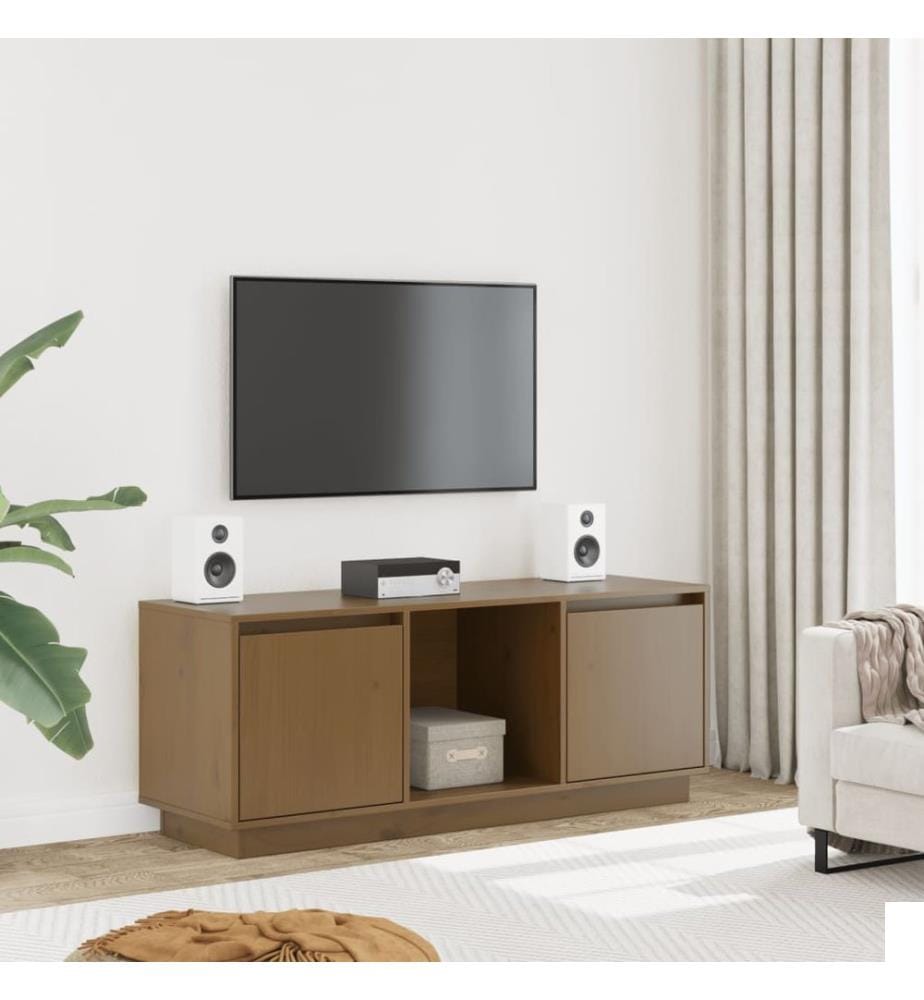 Meuble TV Marron miel 110,5x35x44 cm Bois de pin massif