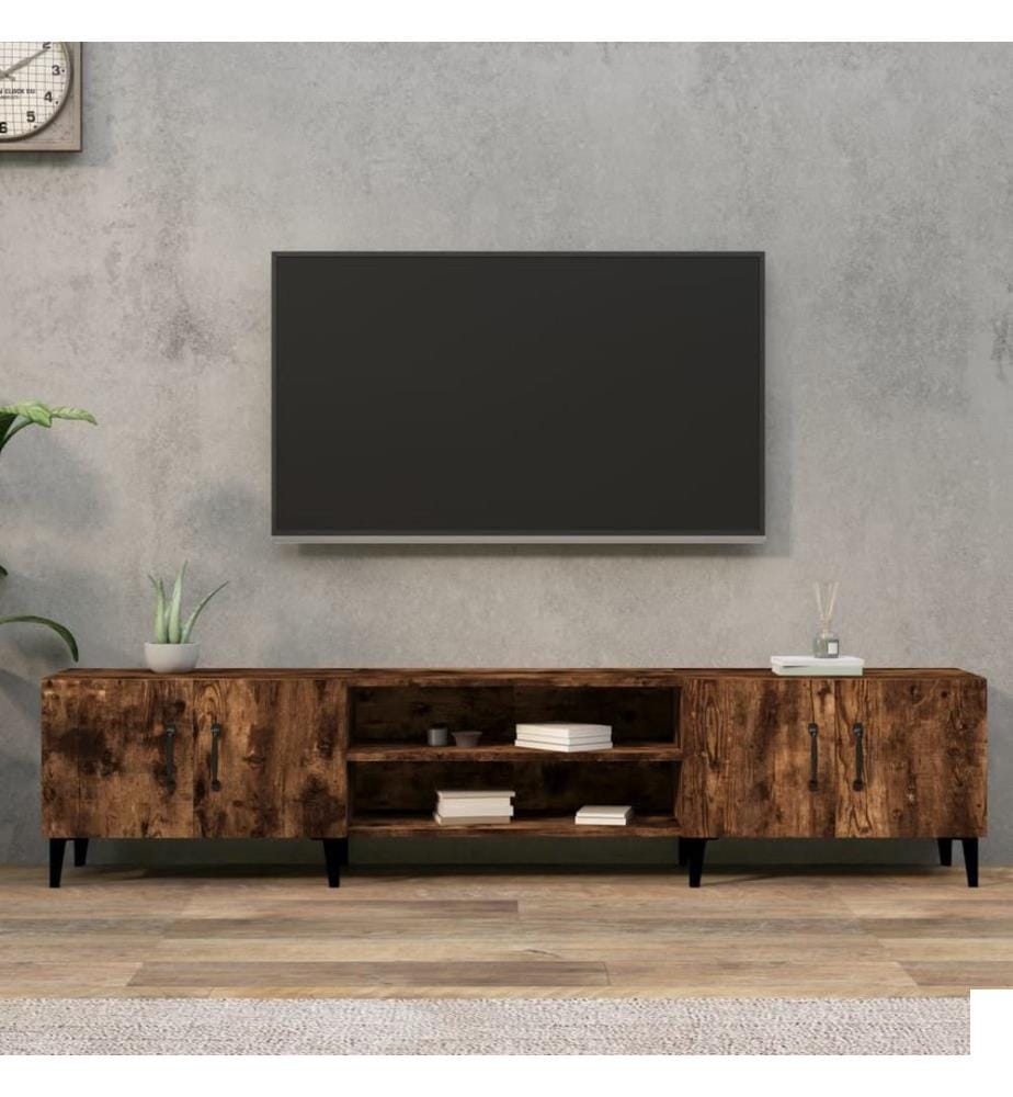 Meuble TV chêne fumé 180x31,5x40 cm bois d'ingénierie