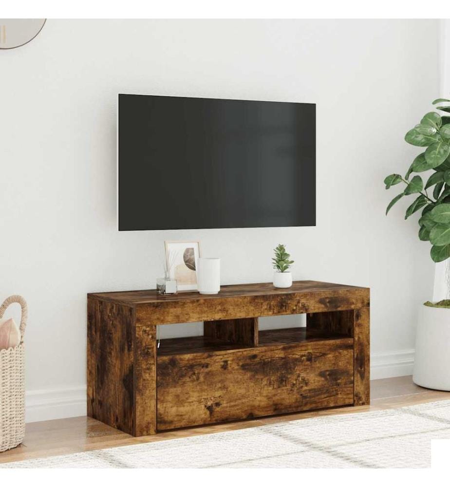 Meuble TV avec lumières LED Chêne fumé 90x35x40 cm