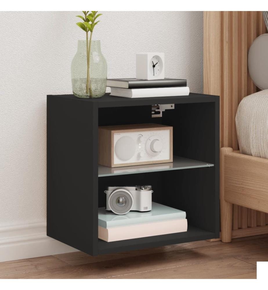Table de chevet murale avec lumières LED noir