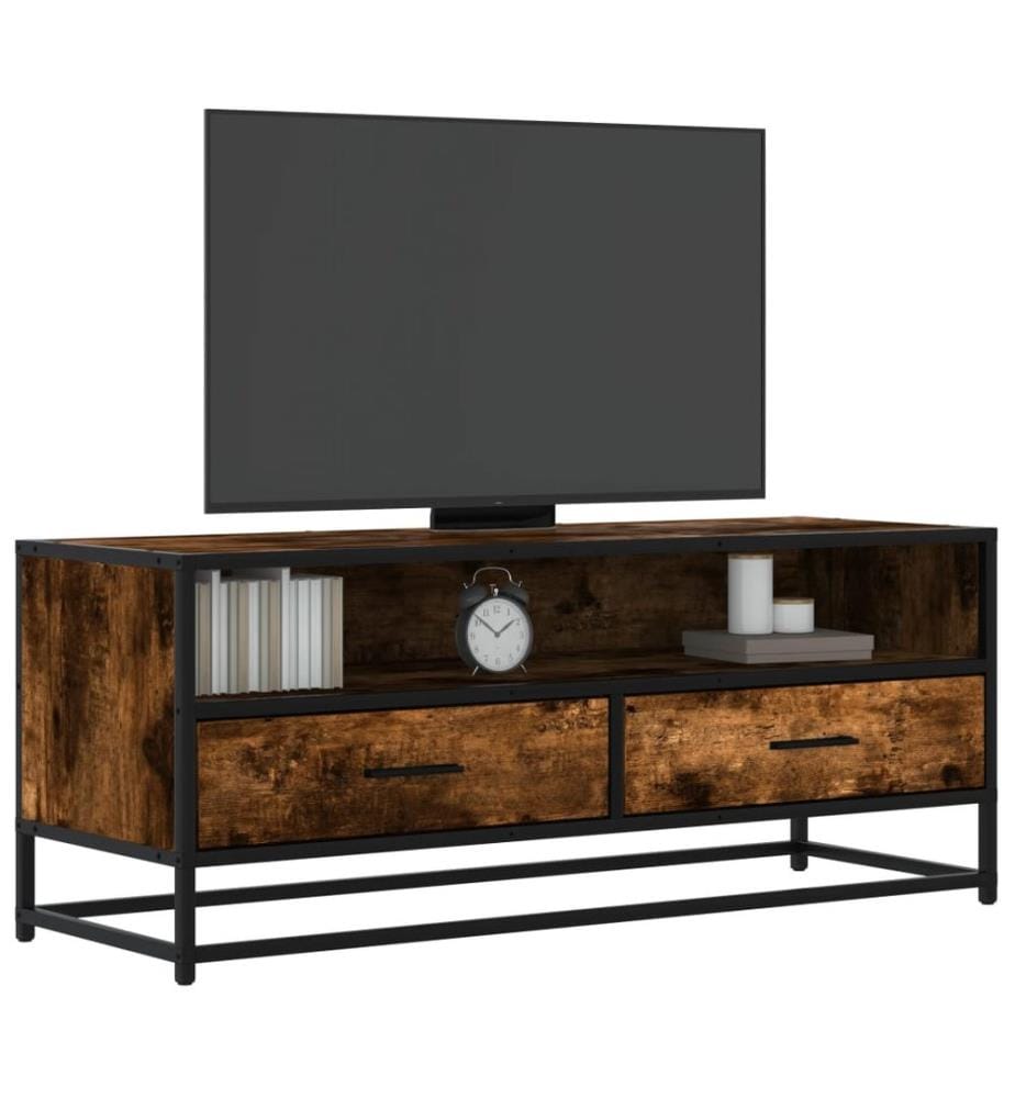 Meuble TV chêne fumé 100x34,5x40 cm bois d'ingénierie et métal