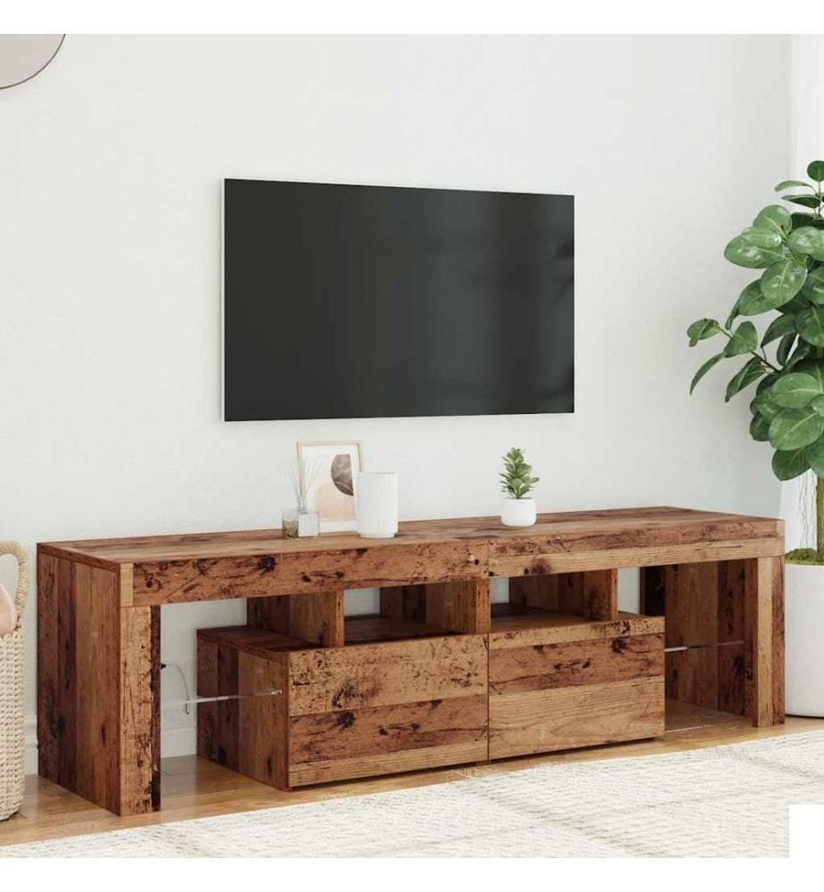 Meuble TV avec lumières LED vieux bois bois d'ingénierie
