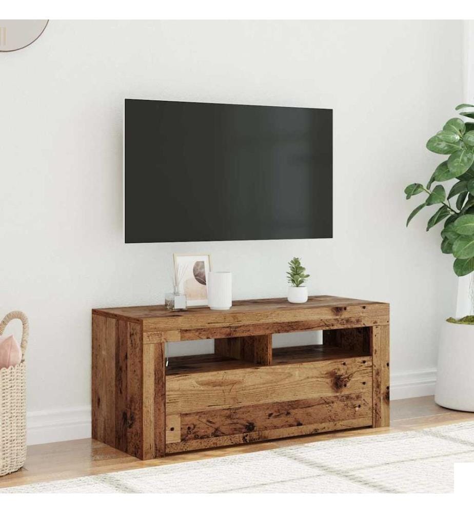 Meuble TV avec lumières LED vieux bois bois d'ingénierie