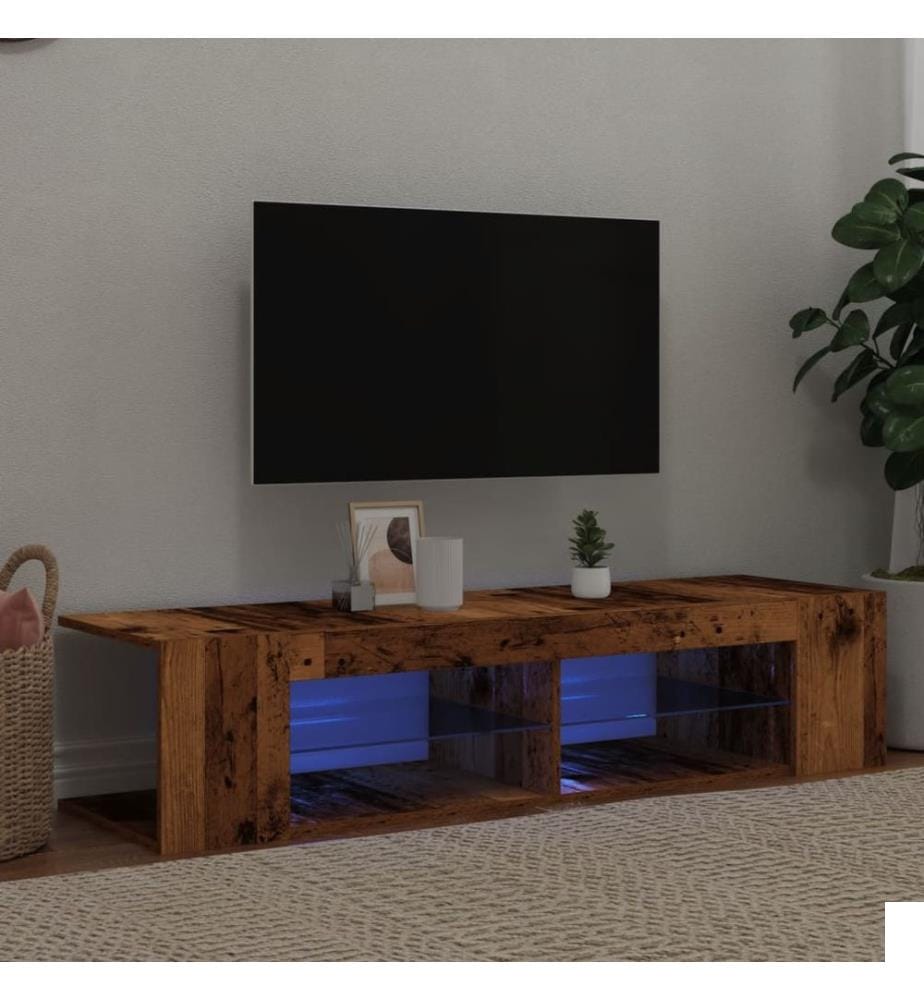 Meuble TV avec lumières LED vieux bois bois d'ingénierie