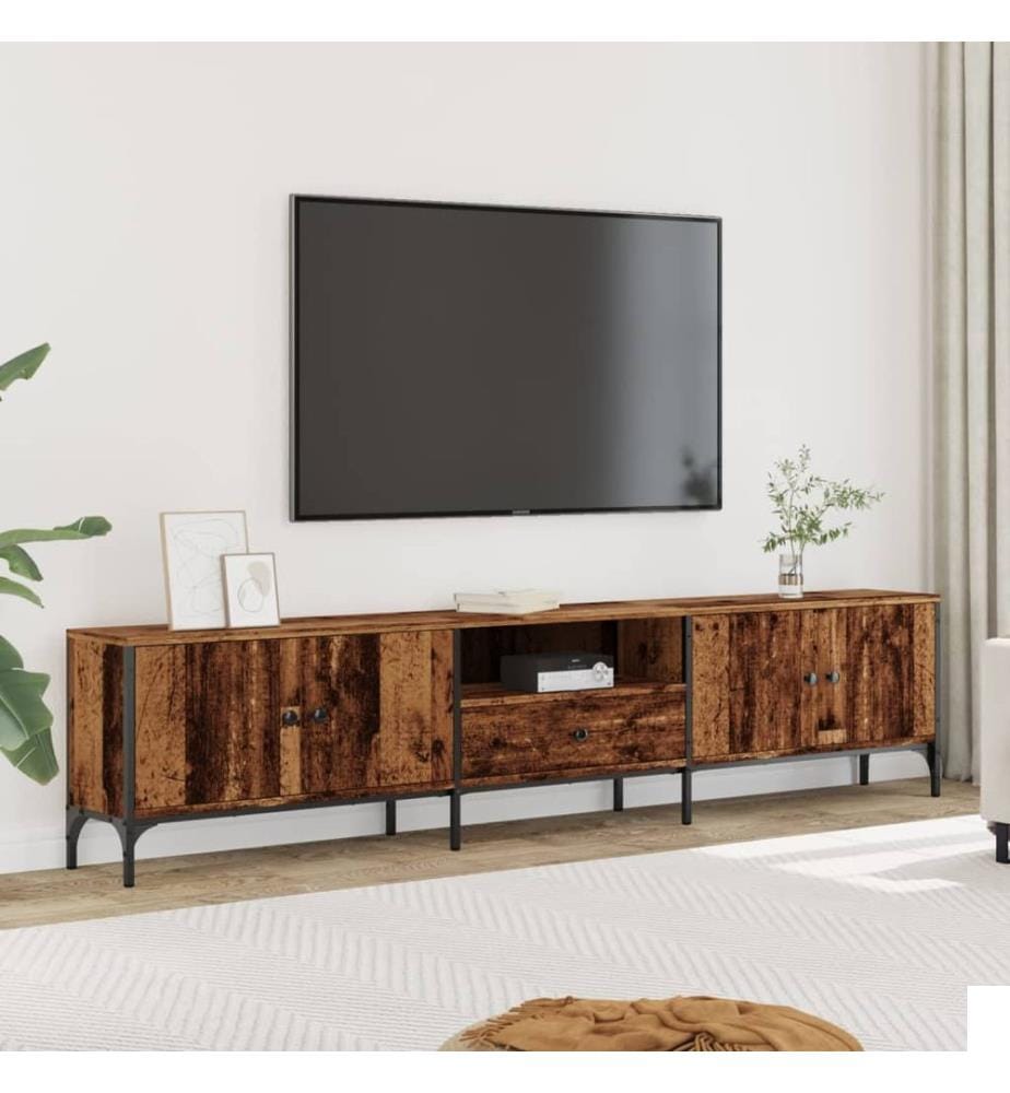 Meuble TV avec tiroir vieux bois 200x25x44 cm bois d'ingénierie
