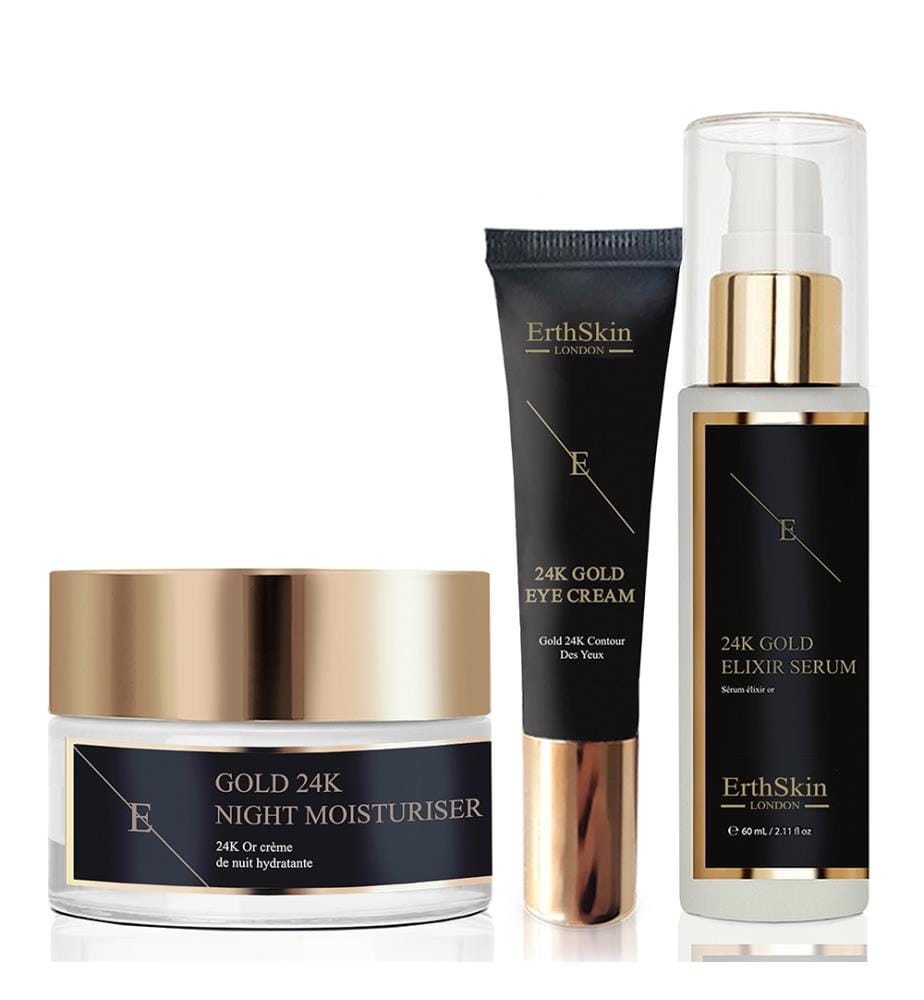 Sérum Elixir Anti-Rides 24k + Crème de Nuit Anti-Rides 24k Or + Crème Sous les Yeux 24k Or