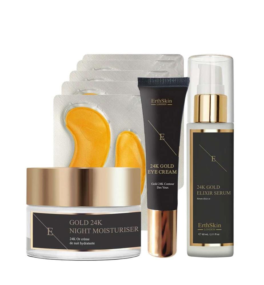Sérum Elixir Anti-Rides 24K Or + Crème de Nuit Anti-Rides 24K Or+ Crème Sous les Yeux 24K Or + Patch Sous les Yeux Collagène Or 24K Or - 5X2 Pads