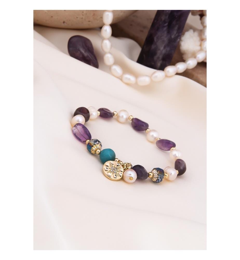 Bracelet d'améthyste et de perles - Multicolore