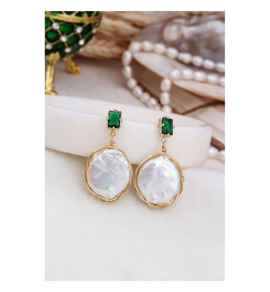 Boucles d'Oreilles en perles - vertes et Blancs