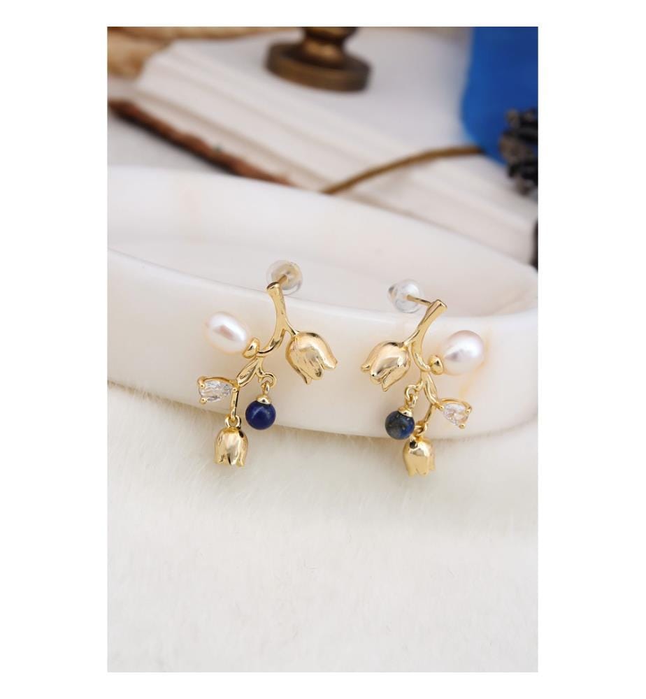 Boucles d'Oreilles mauves et yeux de chat - bleu foncé et Blanc