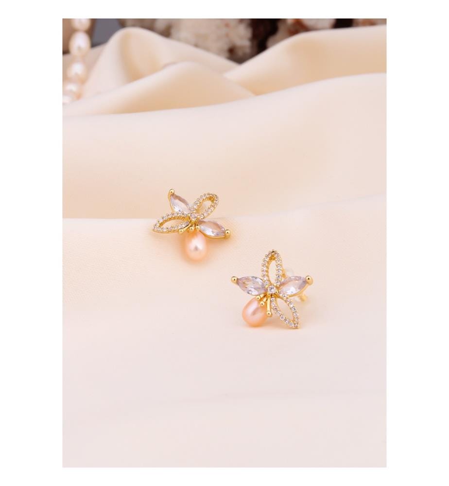 Boucles d'Oreilles en zircon et perles - Multicolore