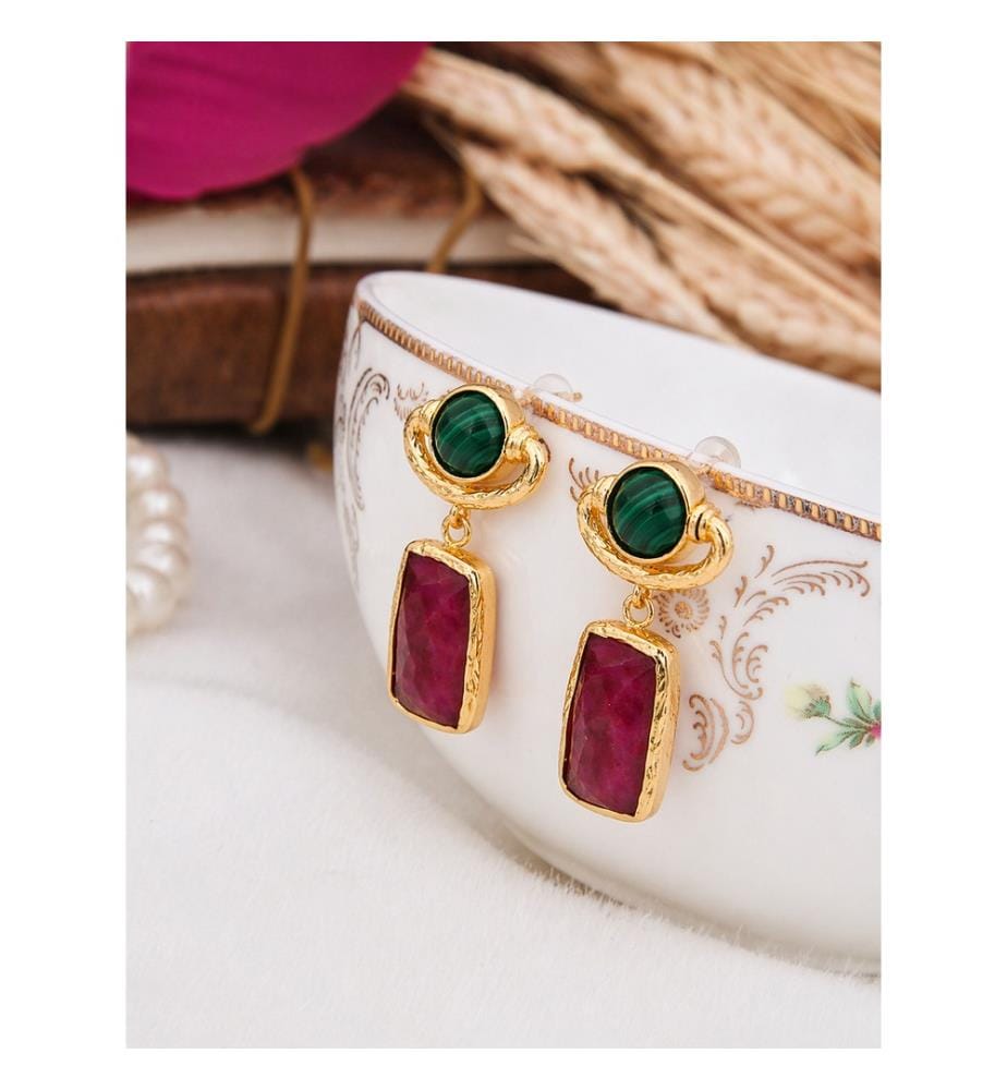 Boucles d'Oreilles en Agathe - Rouge et Vert