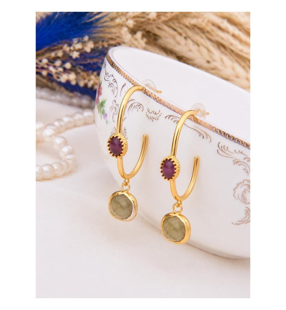 Boucles d'Oreilles en Améthyste et Préhnite - Vert et Violet