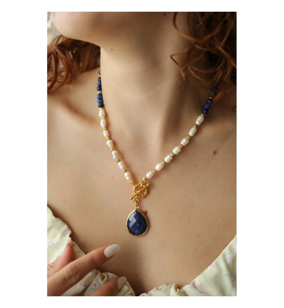 Collier de perles et lapis - bleu et Blanc