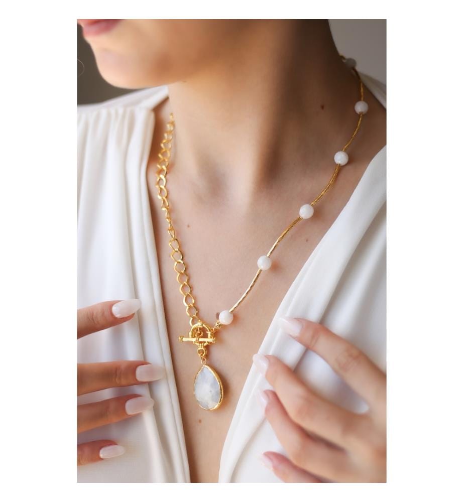 Collier en Pierre de Lune - Blanc