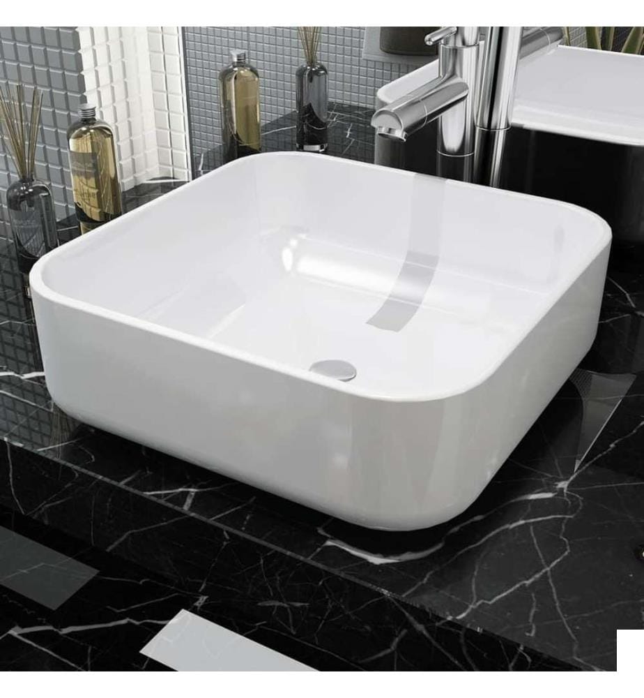 Lavabo carré Céramique Blanc 39x39x13,5 cm