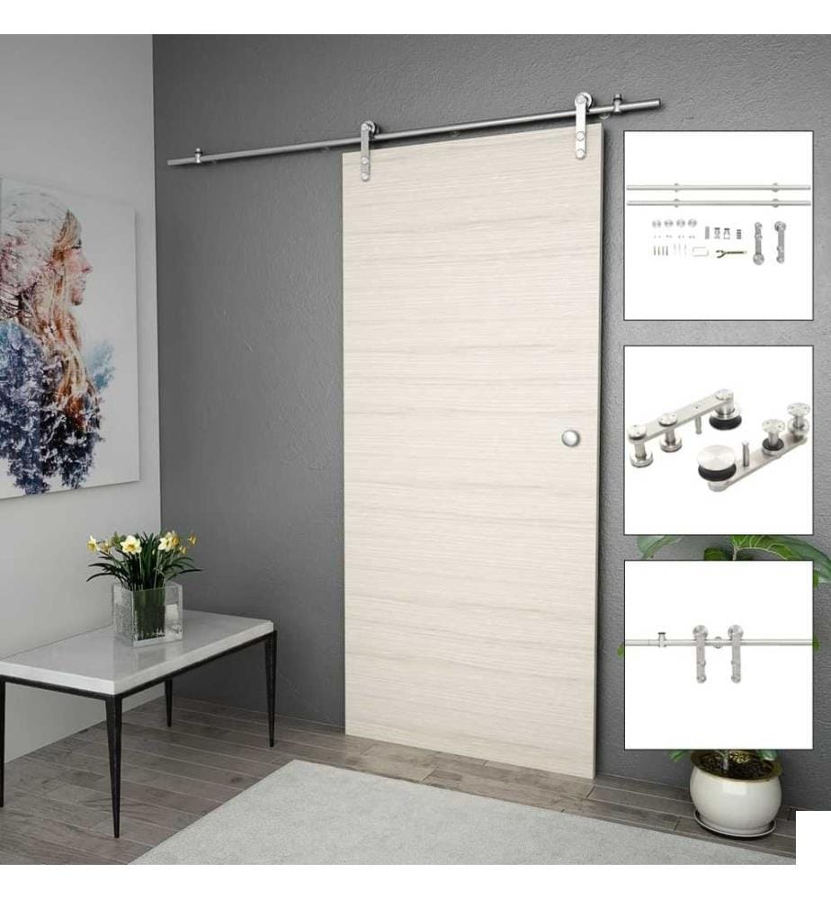 Kit fixation porte coulissante 183 cm Acier inoxydable Argenté