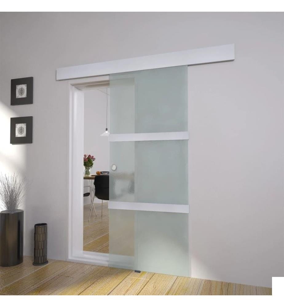 Porte coulissante Verre et aluminium 178 cm Argenté