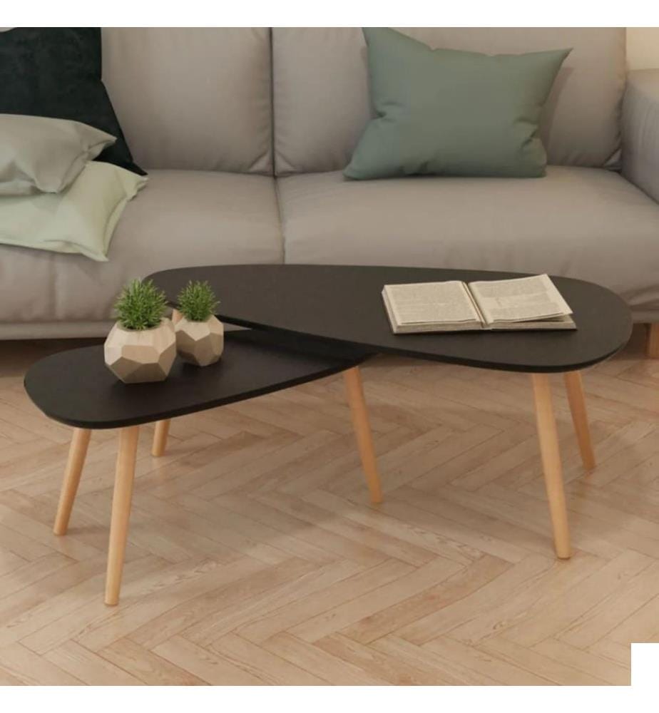 Ensemble de tables basses 2 pcs Bois de pin massif Noir