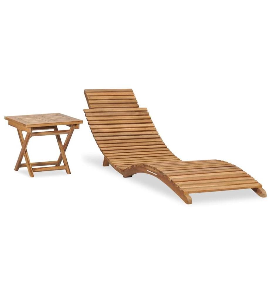 Chaise longue pliable avec table Bois de teck solide