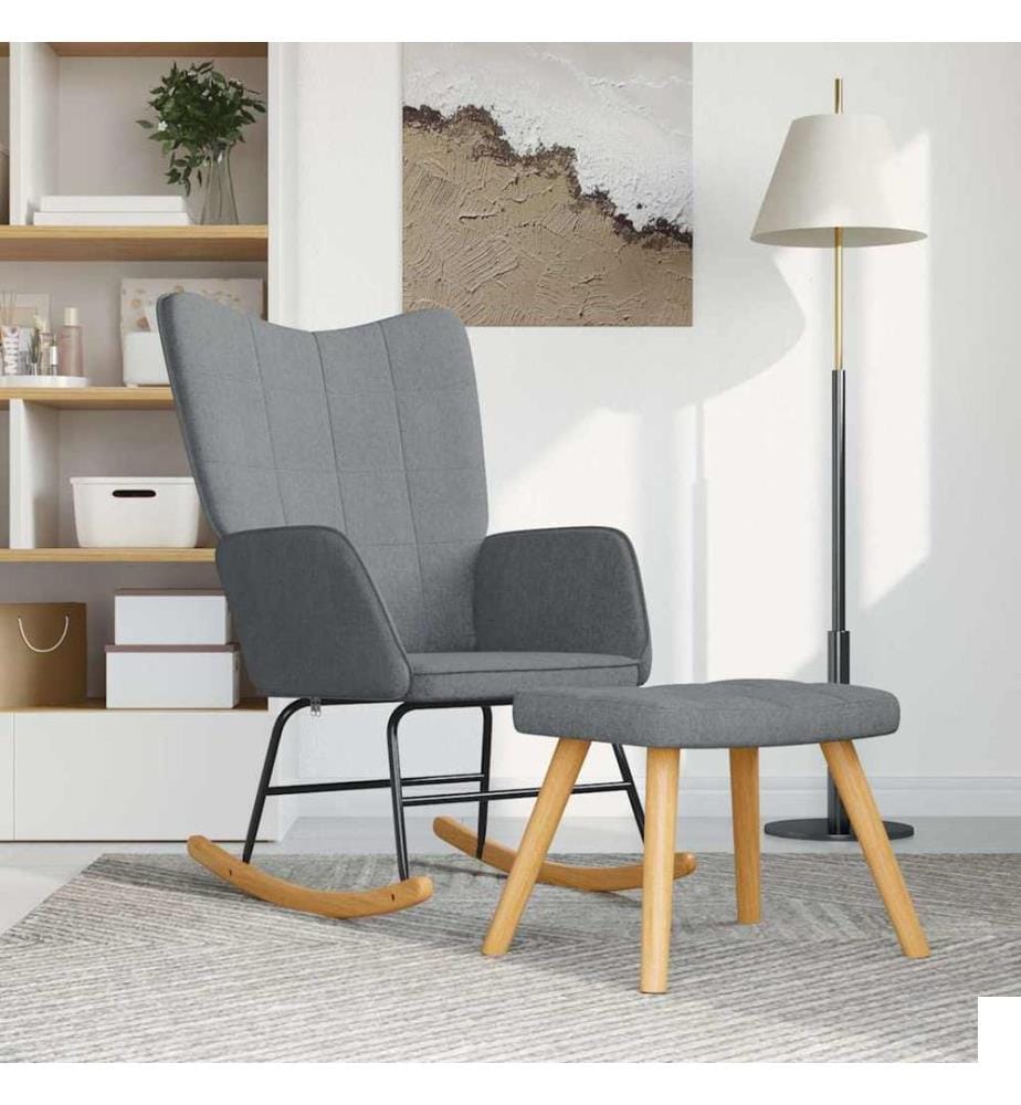 Chaise à bascule avec tabouret Gris clair Tissu