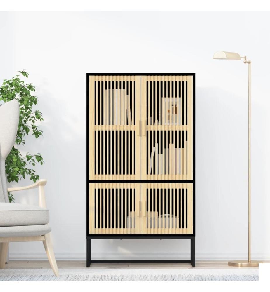 Buffet haut noir 70x35x125 cm bois d'ingénierie