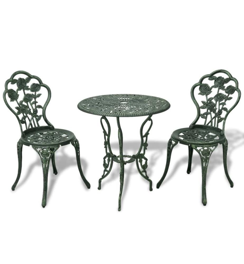 Ensemble de bistro 3 pcs Aluminium coulé Vert