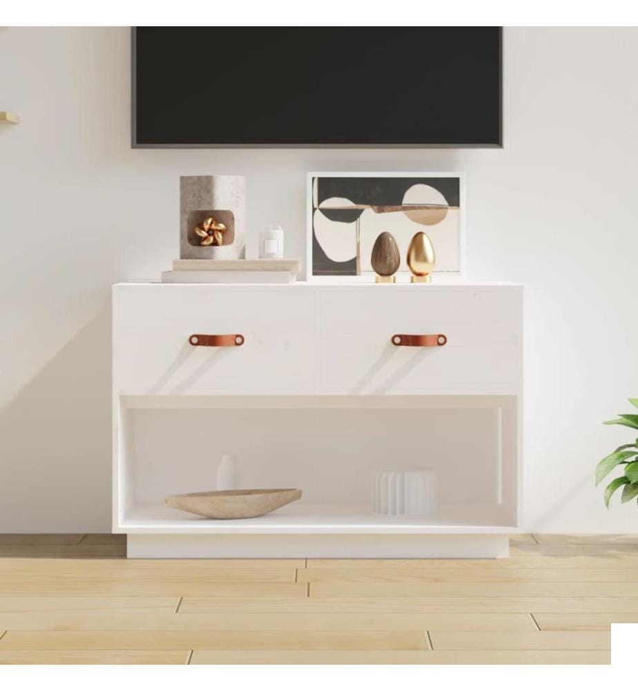 Meuble TV Blanc 90x40x60 cm Bois de pin massif