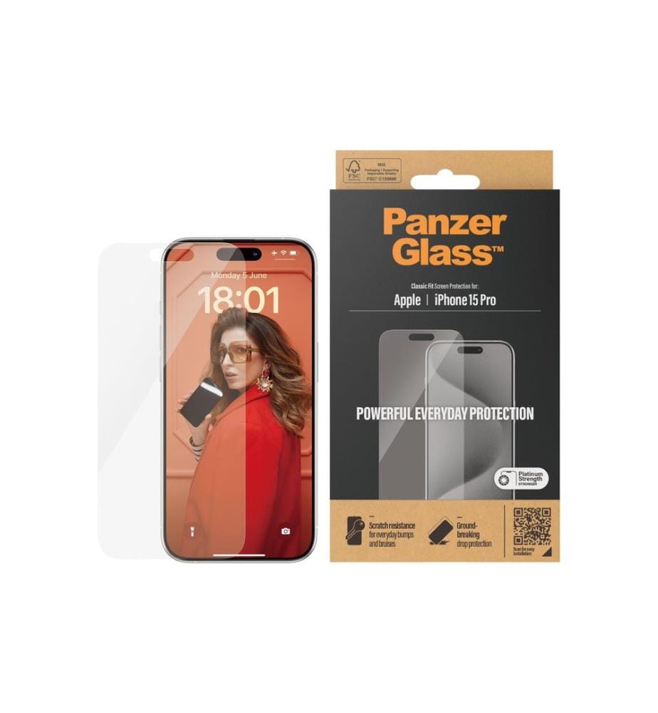 PANZERGLASS - Protection décran Classic Fit iPhone 15 Pro