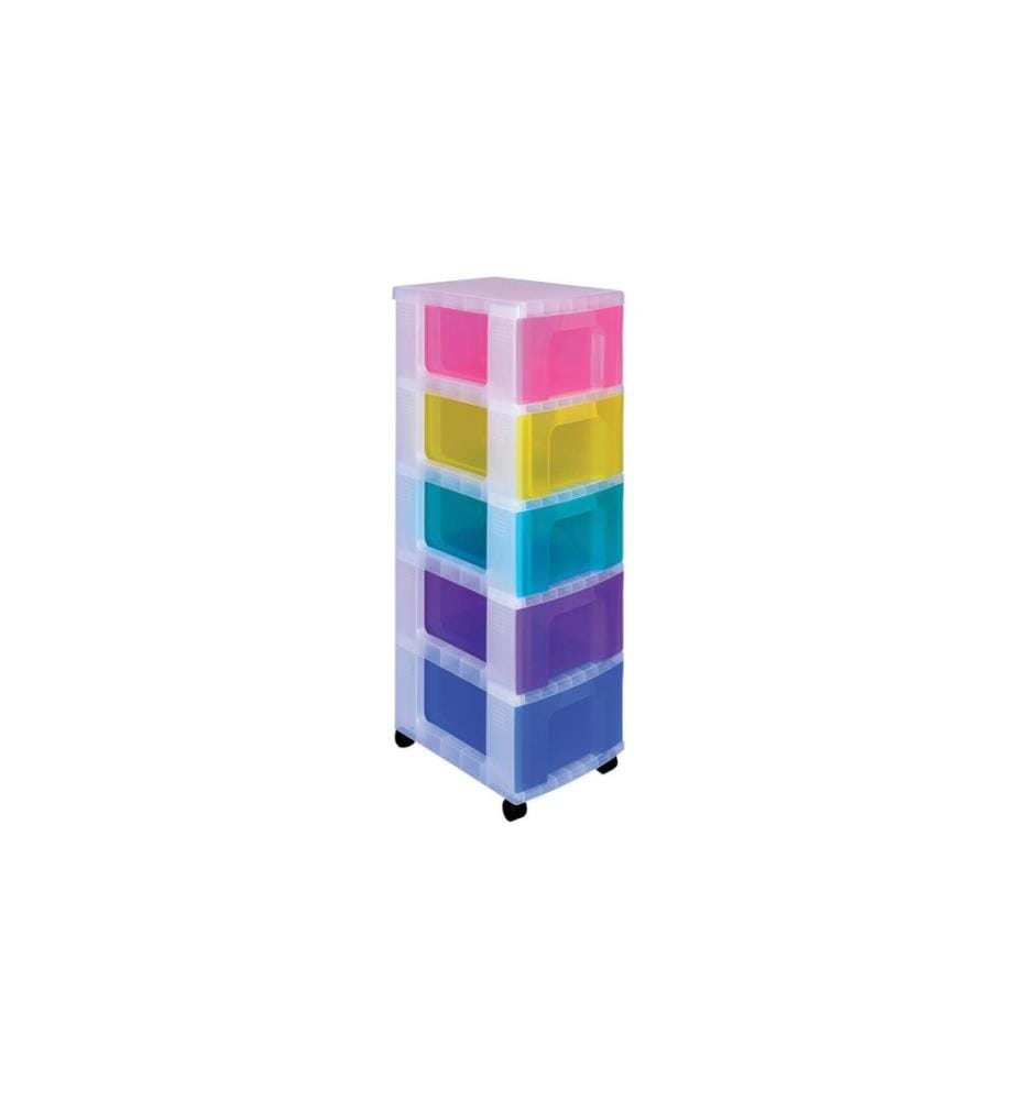 REALLY USEFUL BOX - Boîte à tiroirs 5 x 12 litres, Multicolore/Transparent