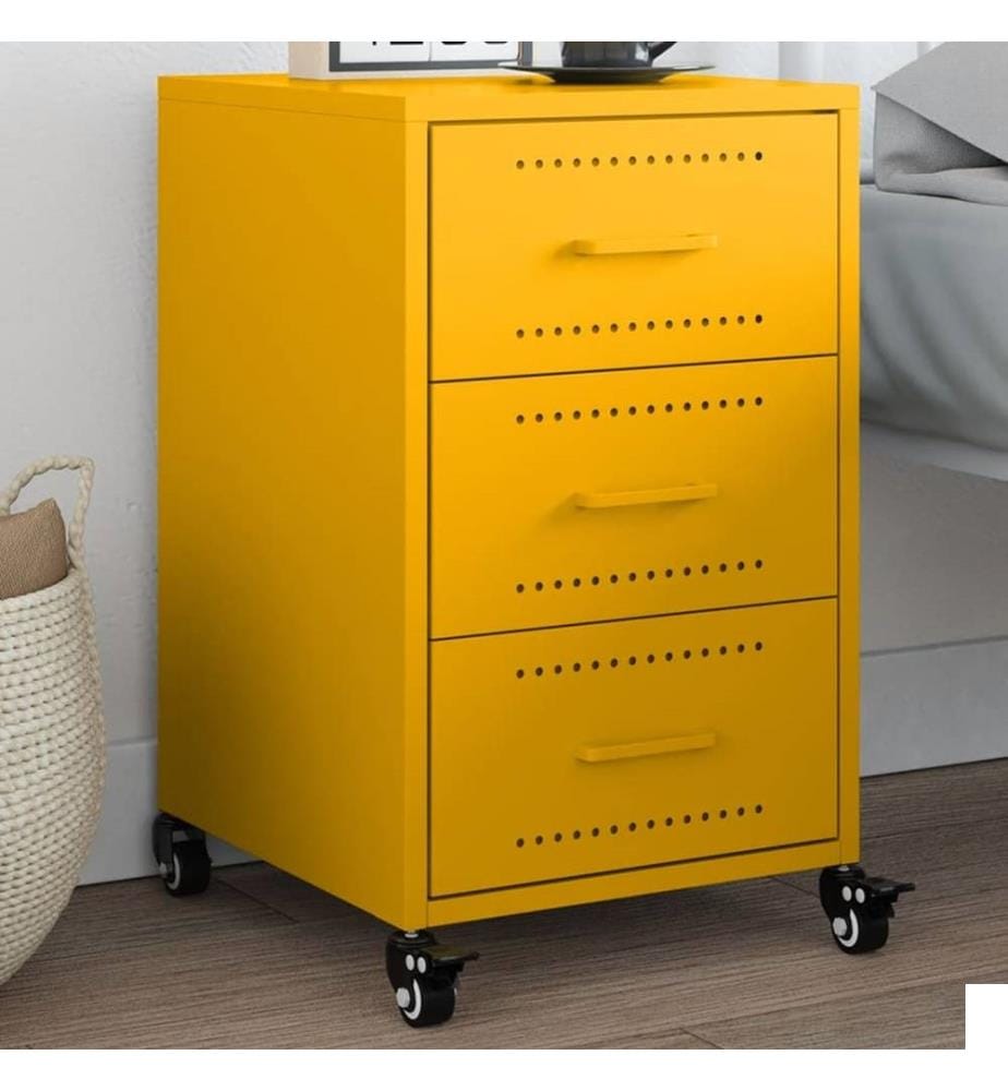 Table de chevet jaune moutarde 36x39x59 cm acier