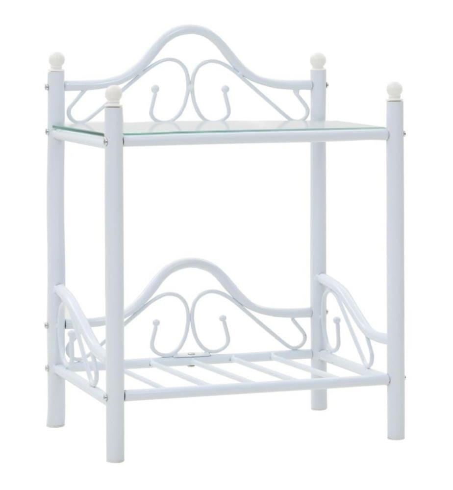 Table de chevet Acier et verre trempé 45 x 30,5 x 60 cm Blanc