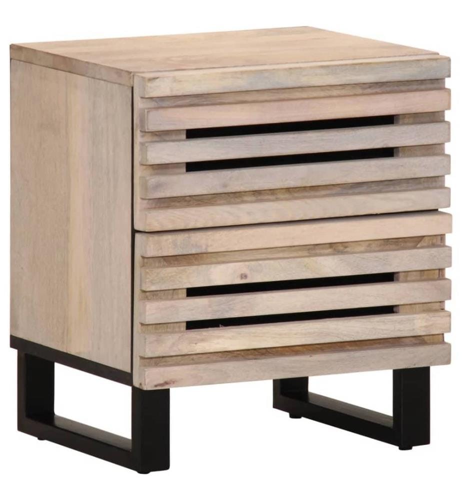 Table de chevet 40x34x46 cm bois de manguier massif blanchi