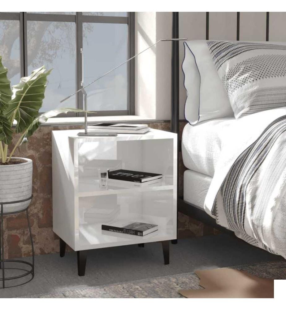 Tables de chevet pieds en métal 2 pcs Blanc brillant 40x30x50cm