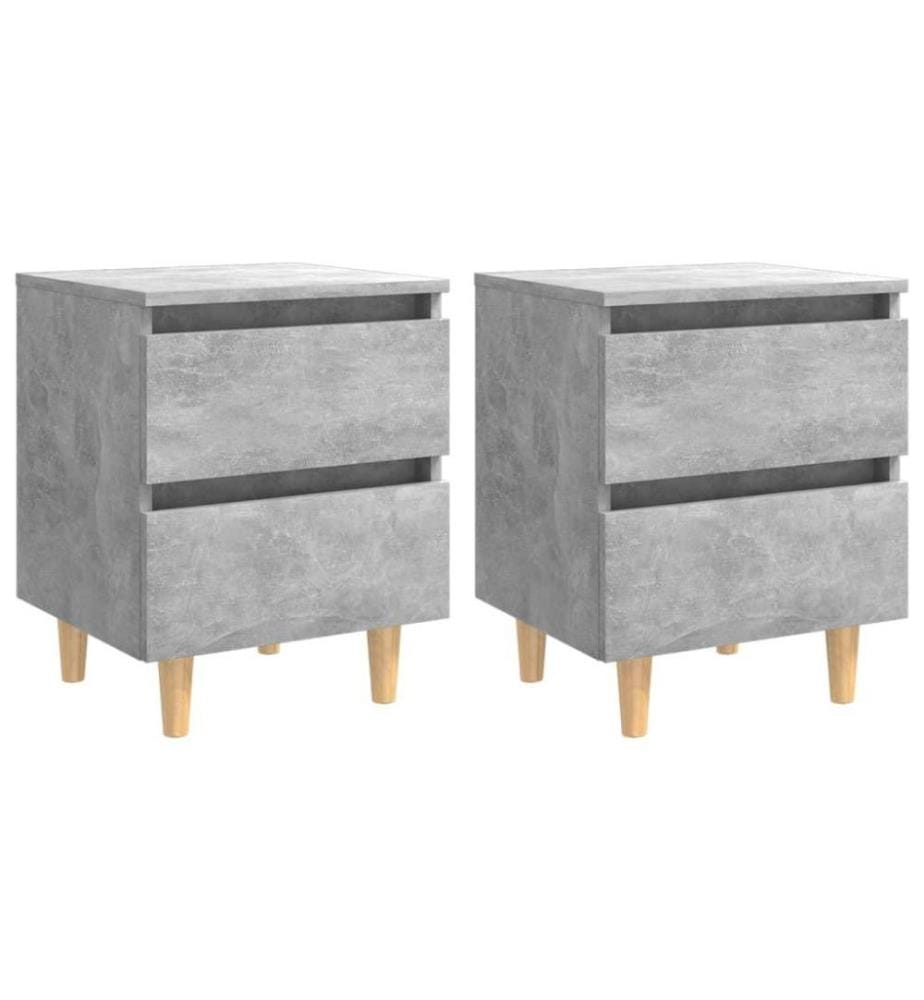 Tables de chevet pieds en pin 2 pcs Gris béton 40x35x50 cm