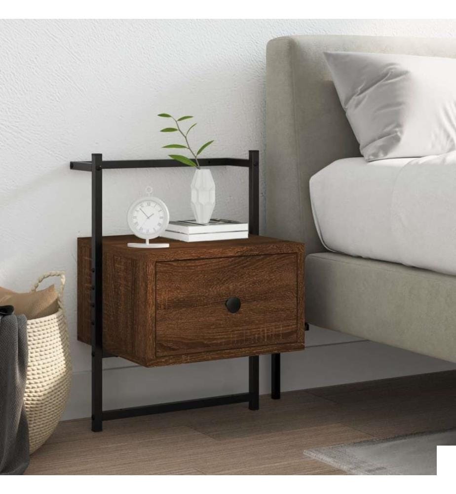 Table de chevet murale chêne brun 35x30x51 cm bois d'ingénierie