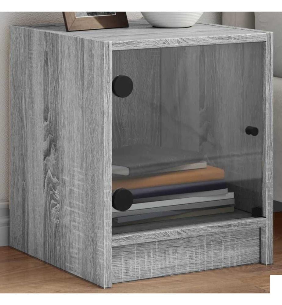 Table de chevet avec porte en verre sonoma gris 35x37x42 cm
